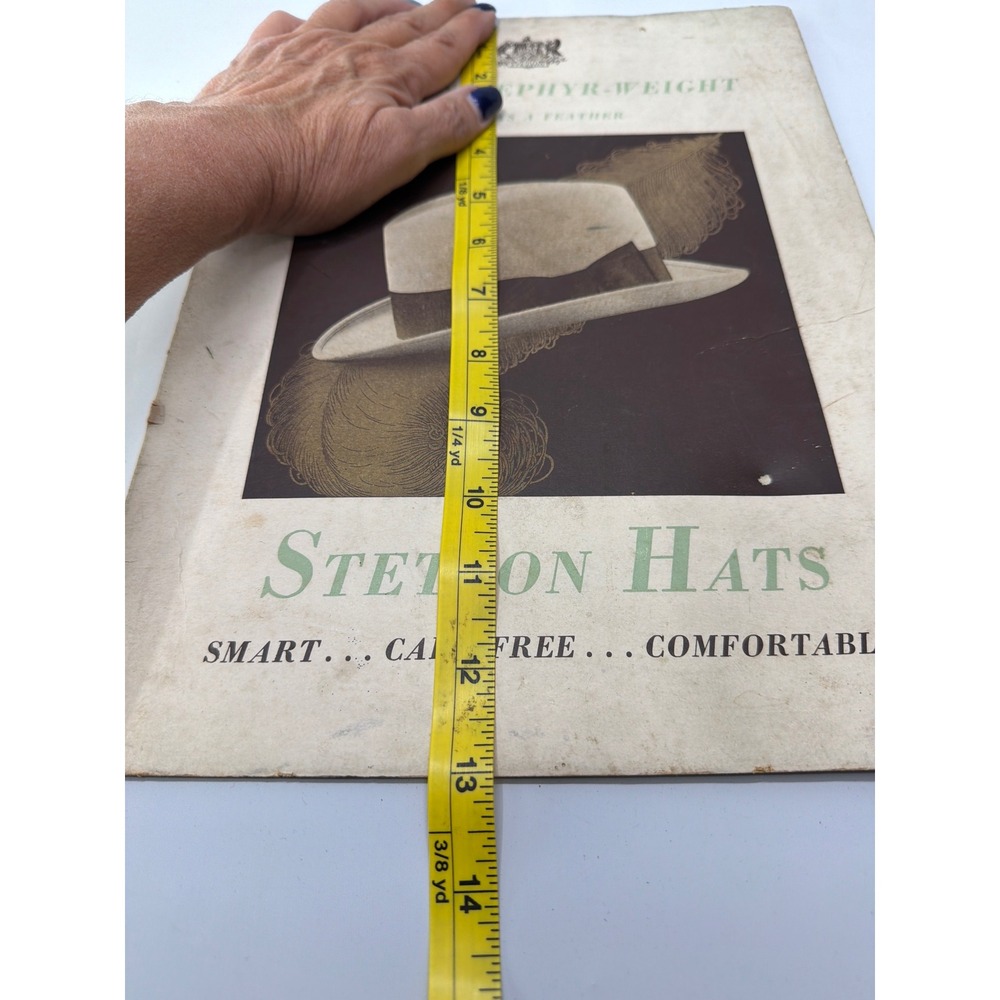 Vintage Stetson Zephyr-Weight Hat Advertisement Card Store Display No 207 10x14 - Picture 4 of 5